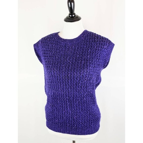 Women's Purple Sleeveless Knit Sweater Top Chunky Weave Pullover Sweater Vest - Picture 4 of 8
